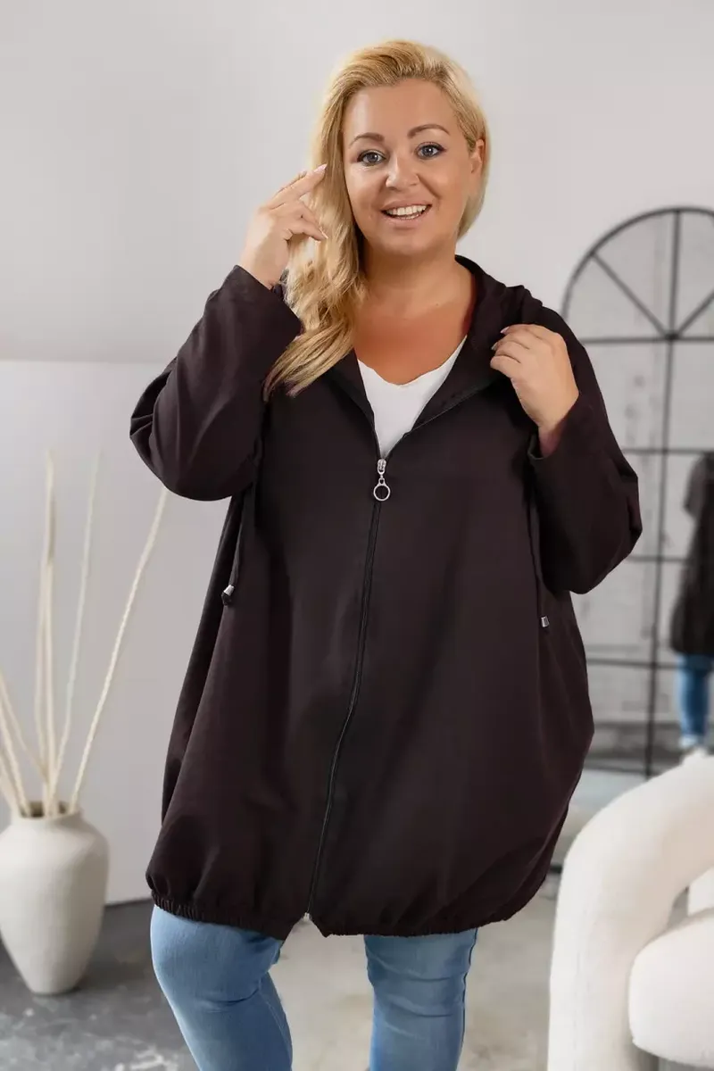 Tumši brūna kokvilnas jaka ar kapuci, lielie izmēri i-veikalā jandase.lv