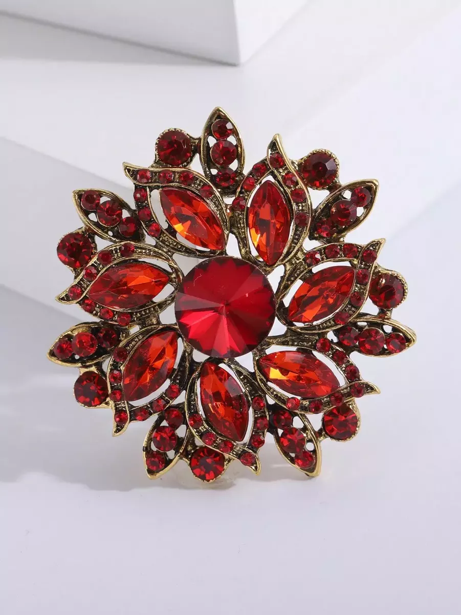 Rubīnsarkana piespraude zieda veidā (DZXX), lielie izmēri i-veikalā jandase.lv