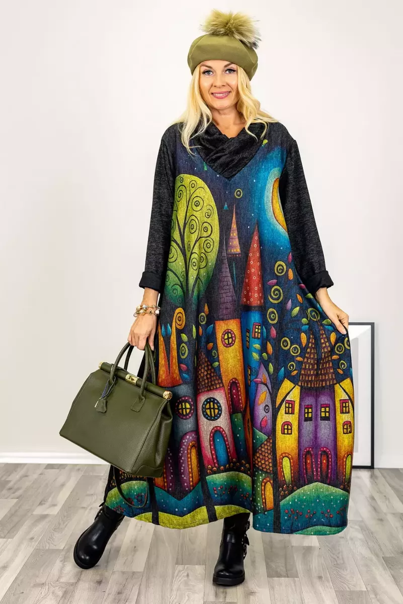 Silta kleita ar košu rakstu, lielie izmēri i-veikalā jandase.lv