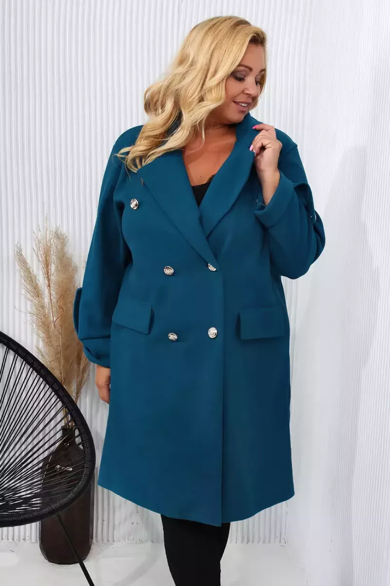 Jūraszaļš mētelis ar pogām (23.10.), lielie izmēri i-veikalā jandase.lv