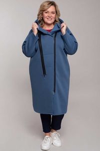 Zila, mēteļeveidīga jaka ar kapuci - lielie izmēri sievietēm