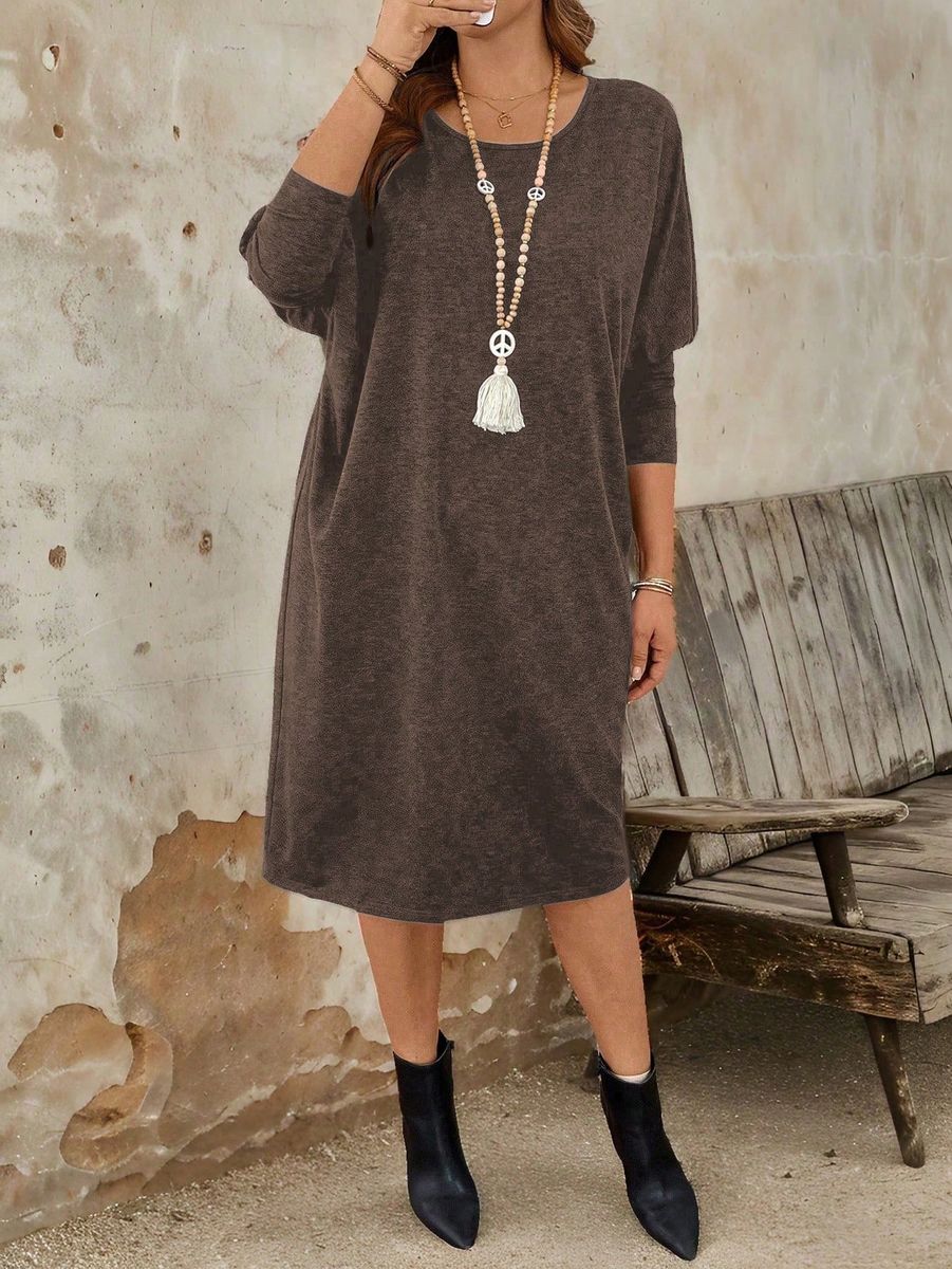 Brūna kleita ikdienai, lielie izmēri i-veikalā jandase.lv