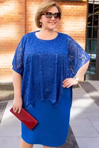 Mežģīņu kleita rudzupuķu zilā krāsā - lielie izmēri sievietēm