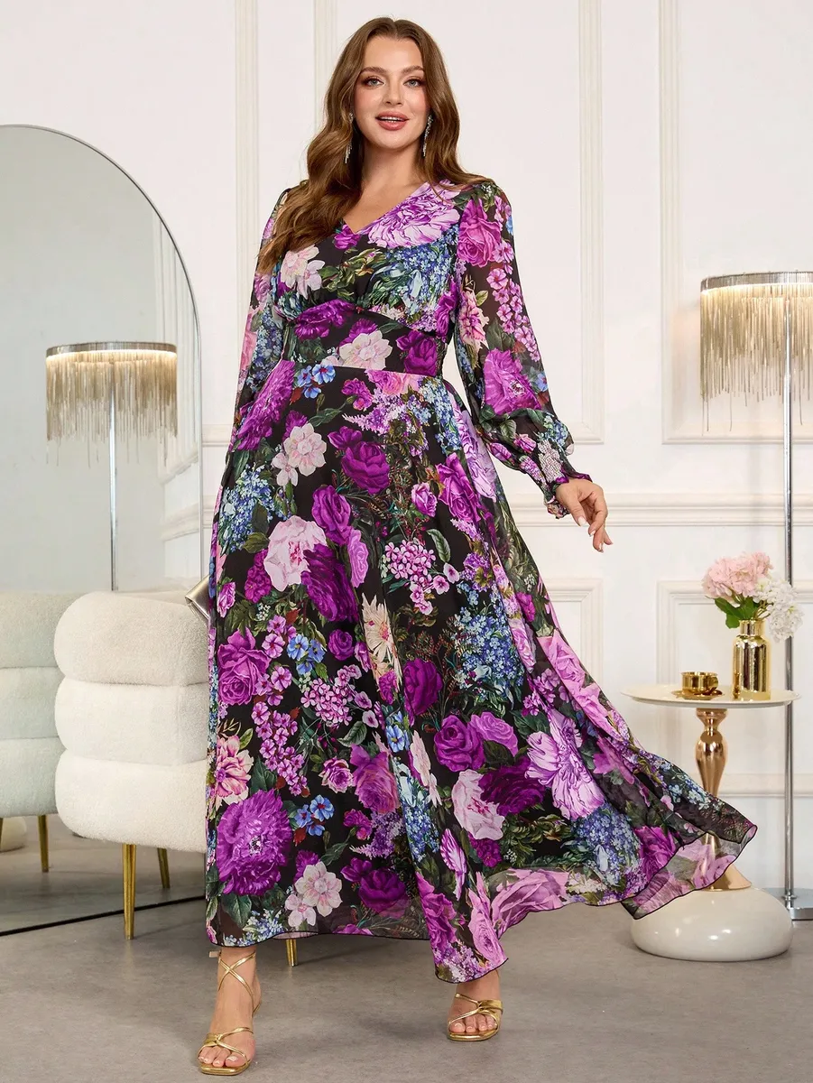 Kleita ar košu ziedu rakstu, lielie izmēri i-veikalā jandase.lv