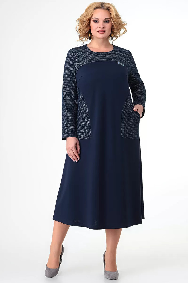 Tumši zila kleita ar garām piedurknēm, lielie izmēri i-veikalā jandase.lv