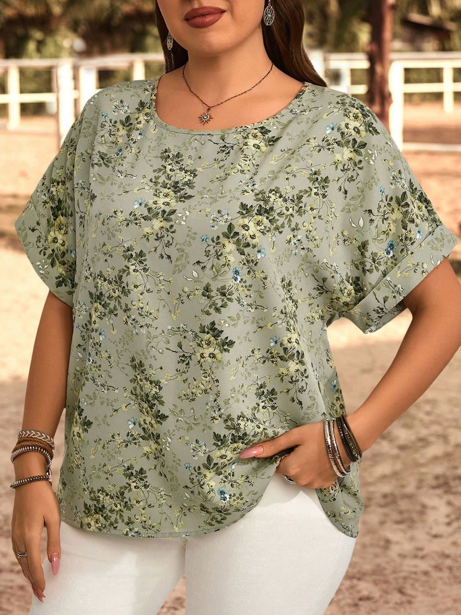 Zaļš topiņš ar sīku ziedu rakstu, lielie izmēri i-veikalā jandase.lv