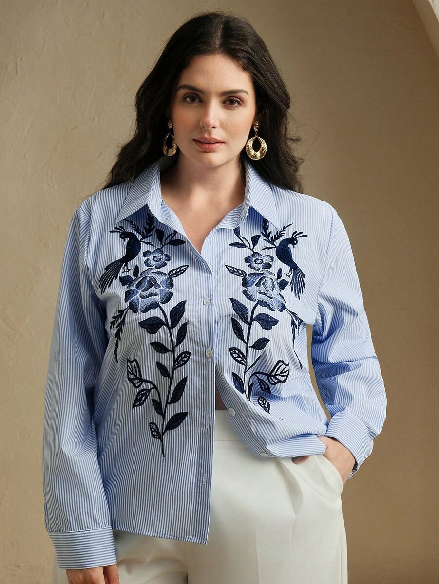 Blūze ar izšuvumu, lielie izmēri i-veikalā jandase.lv