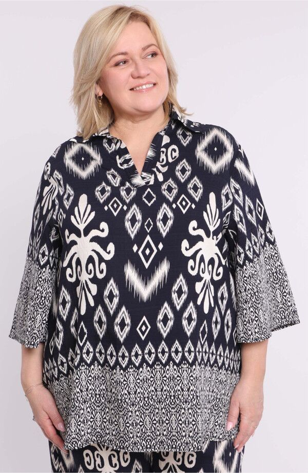 Sieviešu tunika melnbaltos toņos, lielie izmēri i-veikalā jandase.lv