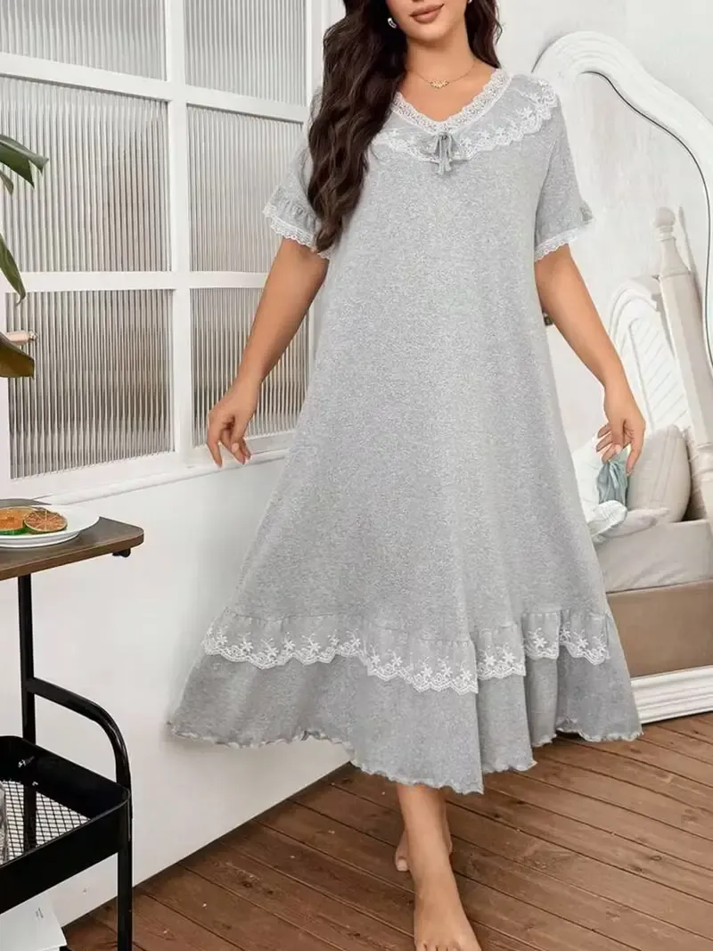 Pelēks naktskrekls ar mežģīni, lielie izmēri i-veikalā jandase.lv