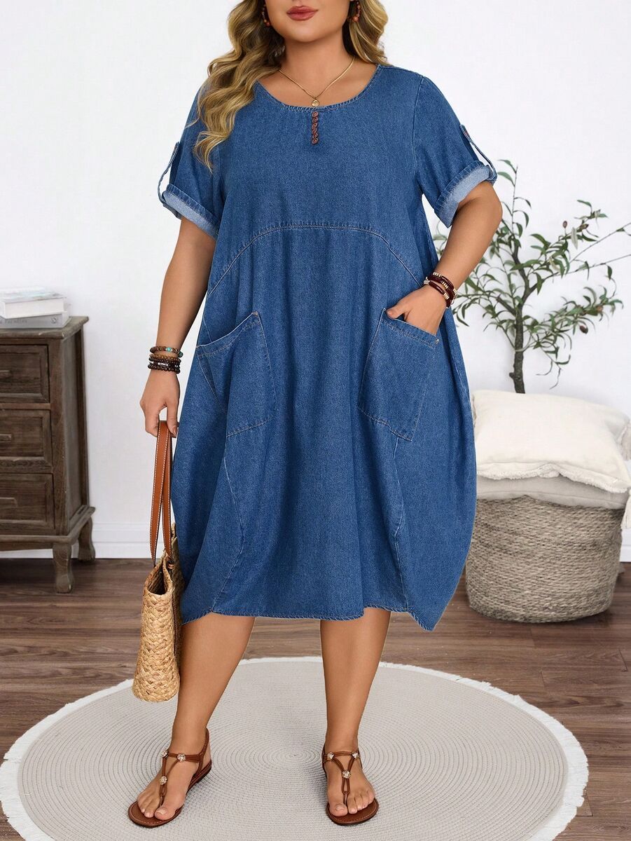 Džinsa auduma kleita, lielie izmēri i-veikalā jandase.lv