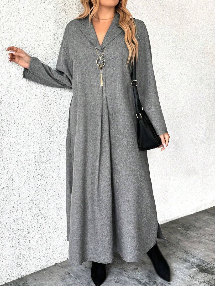 Lielo izmēru garā kleita pelēkā tonī (izs.29.10.), lielie izmēri i-veikalā jandase.lv