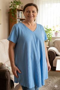 Gaiši zila tunika ar kaklarotu - lielie izmēri sievietēm