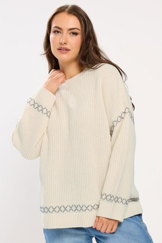 Gaišs džemperis ar pelēkām svītriņām, lielie izmēri i-veikalā jandase.lv