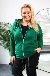 Zaļa sieviešu jaka ar kapuci - lielie izmēri sievietēm