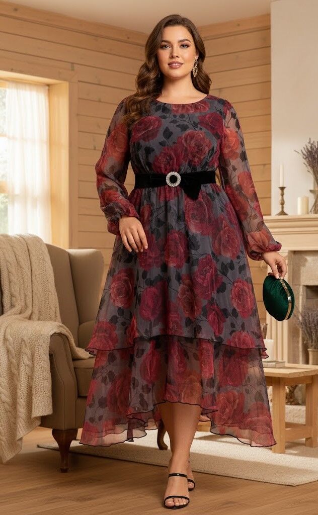 Kleita ar rožu apdruku, lielie izmēri i-veikalā jandase.lv