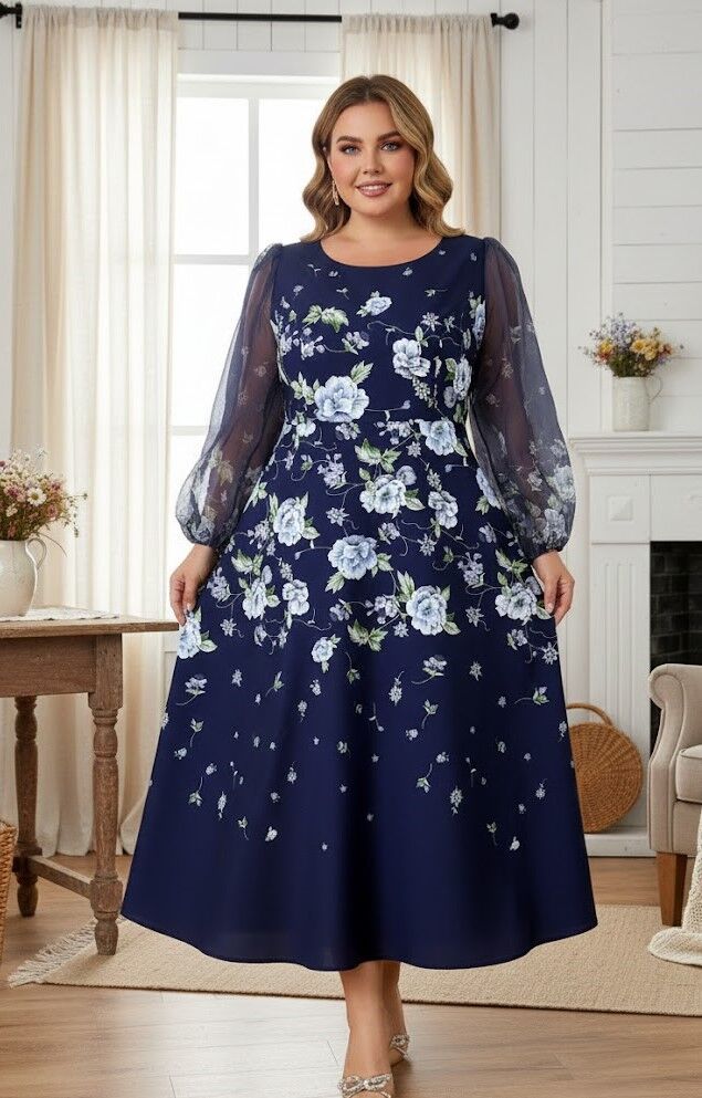 Svētku kleita ar šifona piedurknēm, lielie izmēri i-veikalā jandase.lv