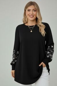 Melna tunika ar krāsainām piedurknēm - lielie izmēri sievietēm