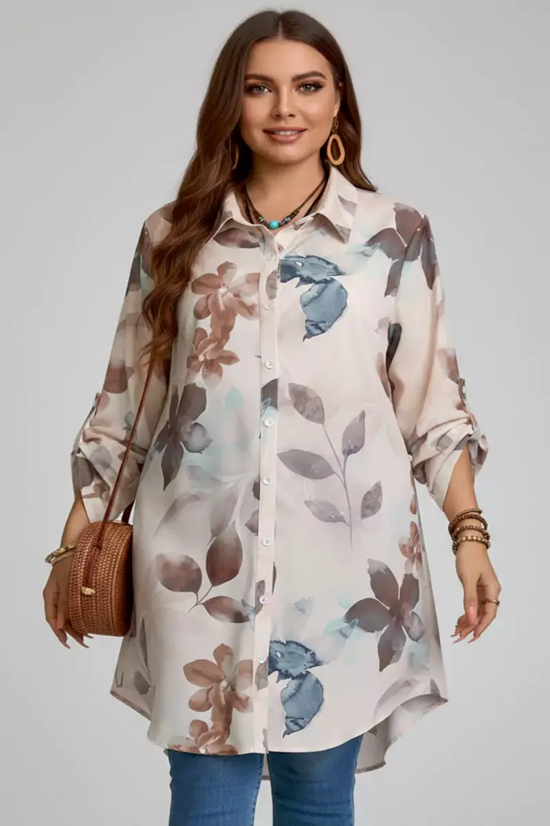 Gaiša blūze ar ziedu rakstu, lielie izmēri i-veikalā jandase.lv