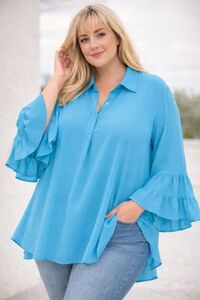 Sieviešu Zila blūze ar volāniem 18260092877-ALG