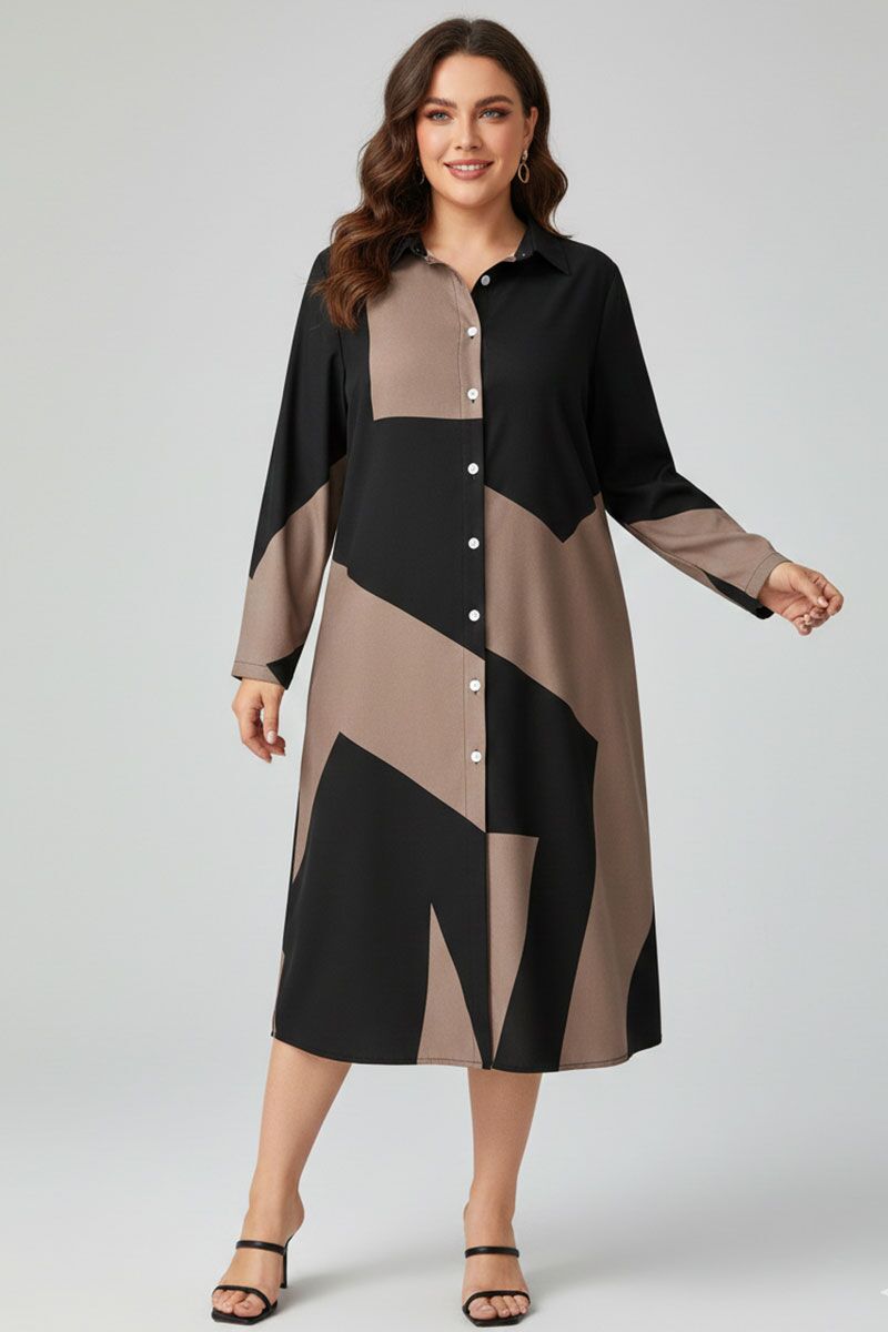 Melnbrūna kreklkleita ar ģeometrisku rakstu, lielie izmēri i-veikalā jandase.lv