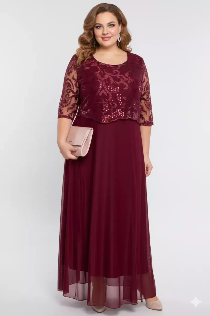 Bordo kleita ar mežģīnēm un fliteriem, lielie izmēri i-veikalā jandase.lv