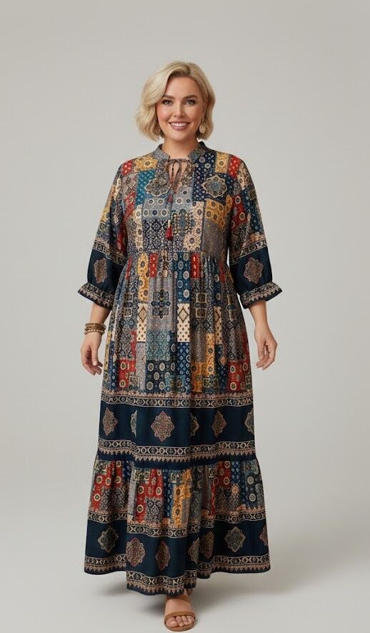 Garā kleita ar košu rakstu, lielie izmēri i-veikalā jandase.lv