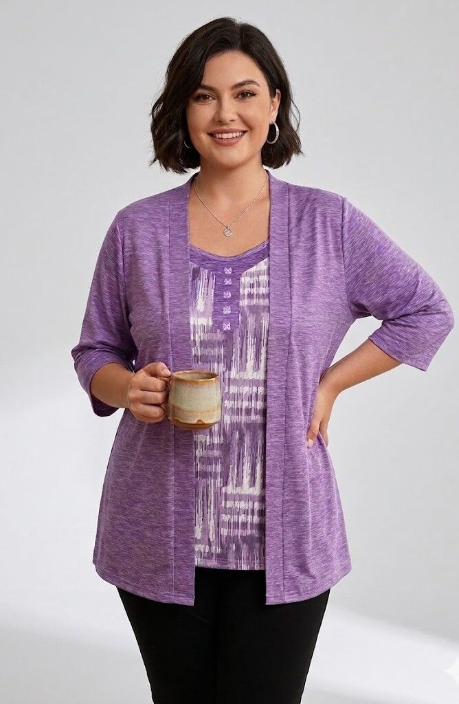 Gaiša ceriņkrāsas tunika, lielie izmēri i-veikalā jandase.lv