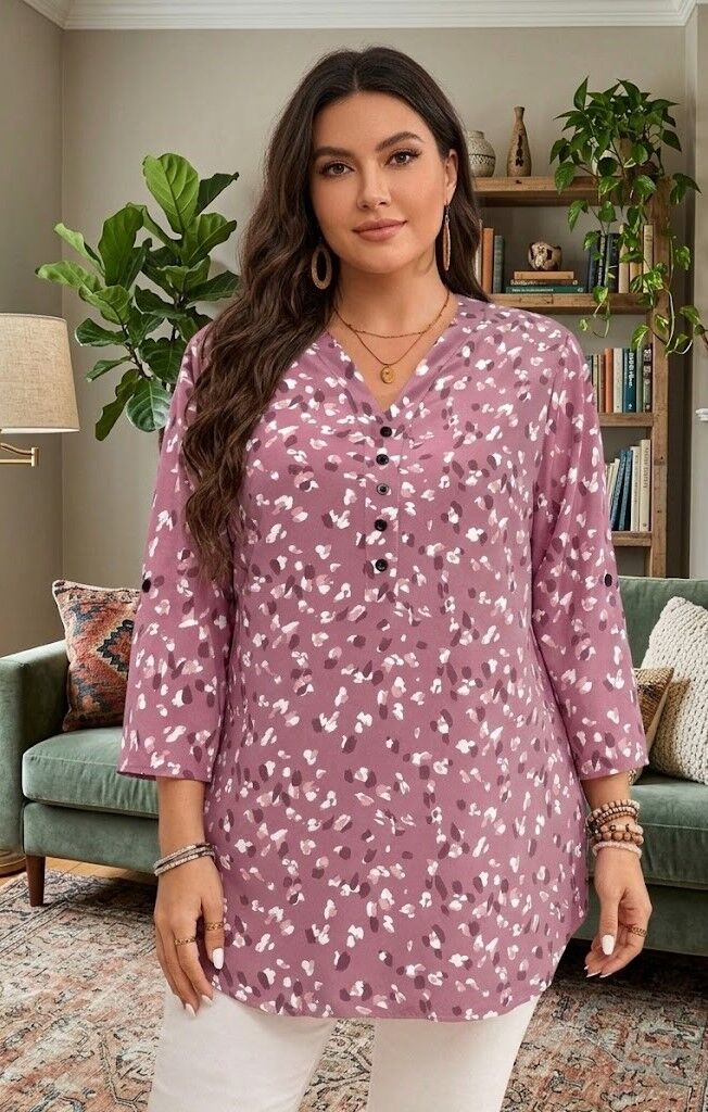 Blūze ar sīku rakstu, lielie izmēri i-veikalā jandase.lv