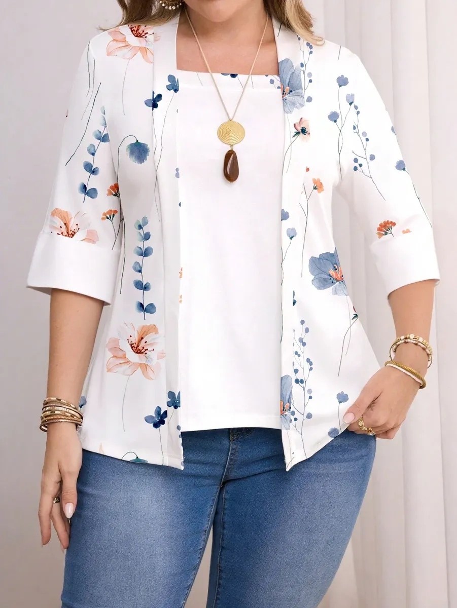 Balts tops krāsainiem ziediem, lielie izmēri i-veikalā jandase.lv