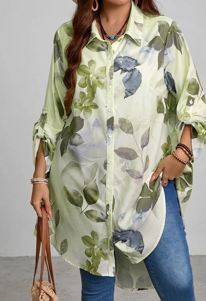 Blūze zaļganos toņos, lielie izmēri i-veikalā jandase.lv