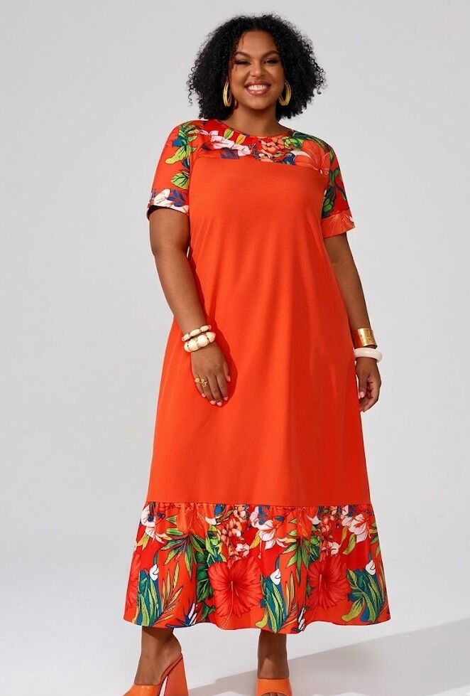 Koša kleita ar ziedu joslām, lielie izmēri i-veikalā jandase.lv