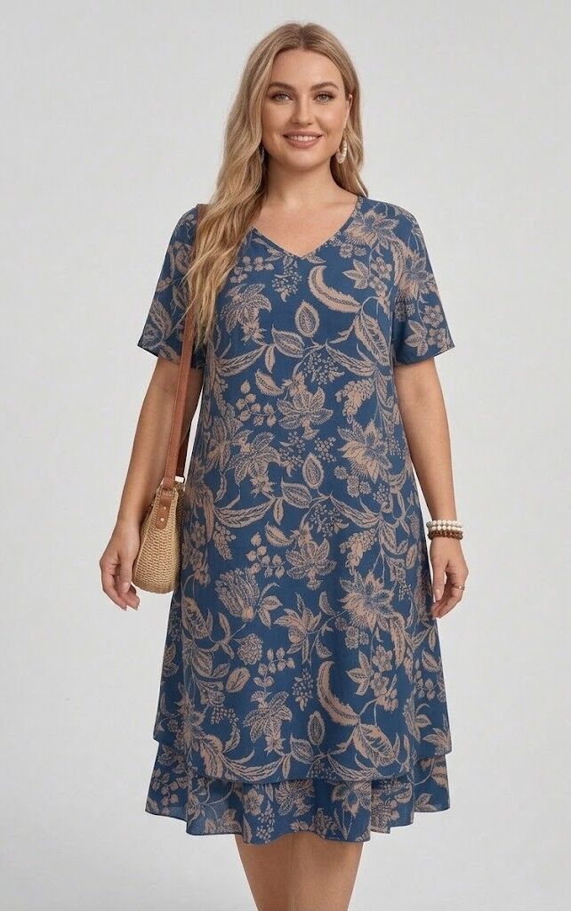 Zila kleita ar ziedu rakstu, lielie izmēri i-veikalā jandase.lv