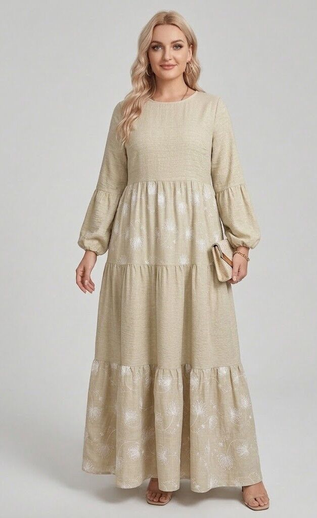 Gaiša kleita ar volāniem, lielie izmēri i-veikalā jandase.lv