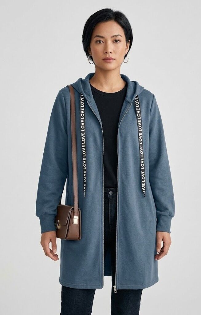 Zila jaka ar kapuci, lielie izmēri i-veikalā jandase.lv