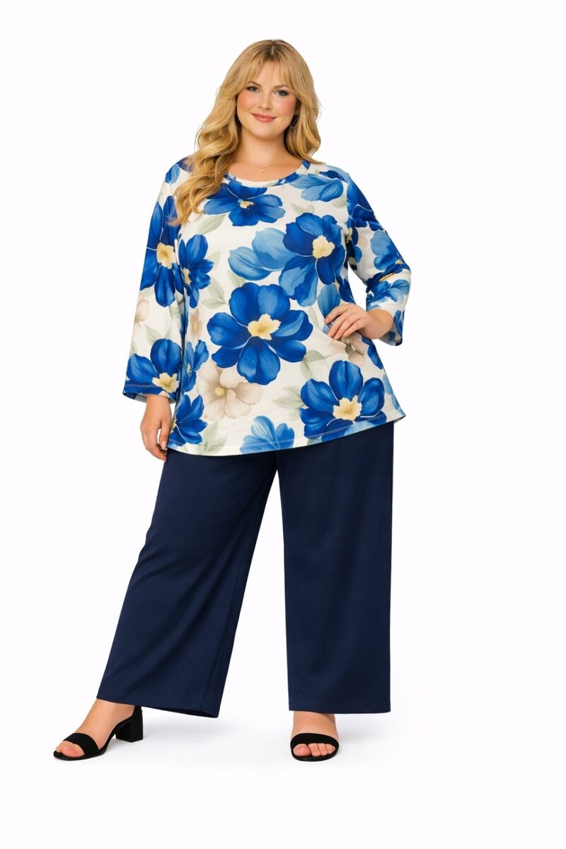 Kostīms ar ziliem ziediem, lielie izmēri i-veikalā jandase.lv