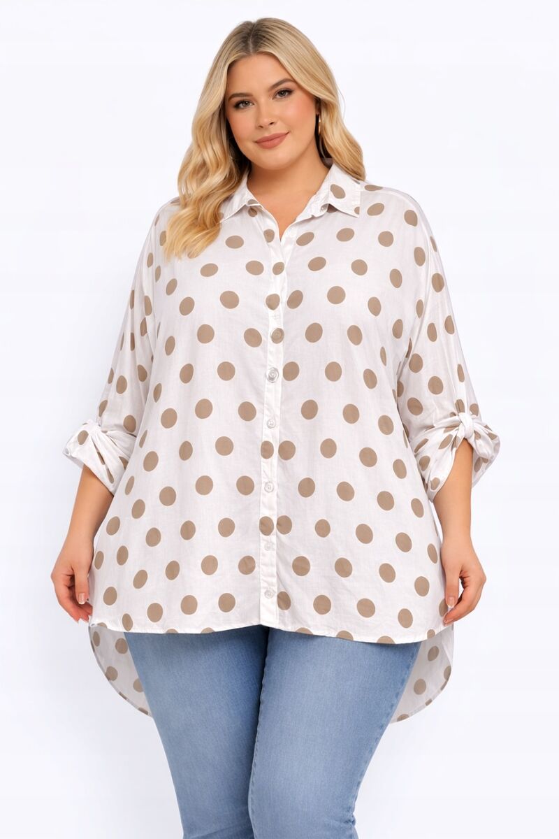 Kokvilnas blūze ar aplīšiem, lielie izmēri i-veikalā jandase.lv