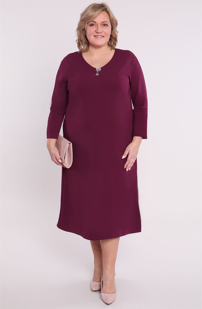 Bordo un violetu toņu kleita ar piespraudi, lielie izmēri i-veikalā jandase.lv