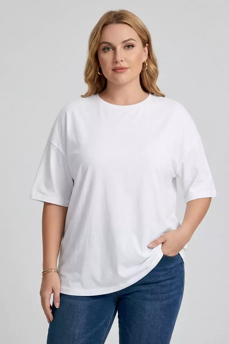 Balts sieviešu kokvilnas tops, lielie izmēri i-veikalā jandase.lv