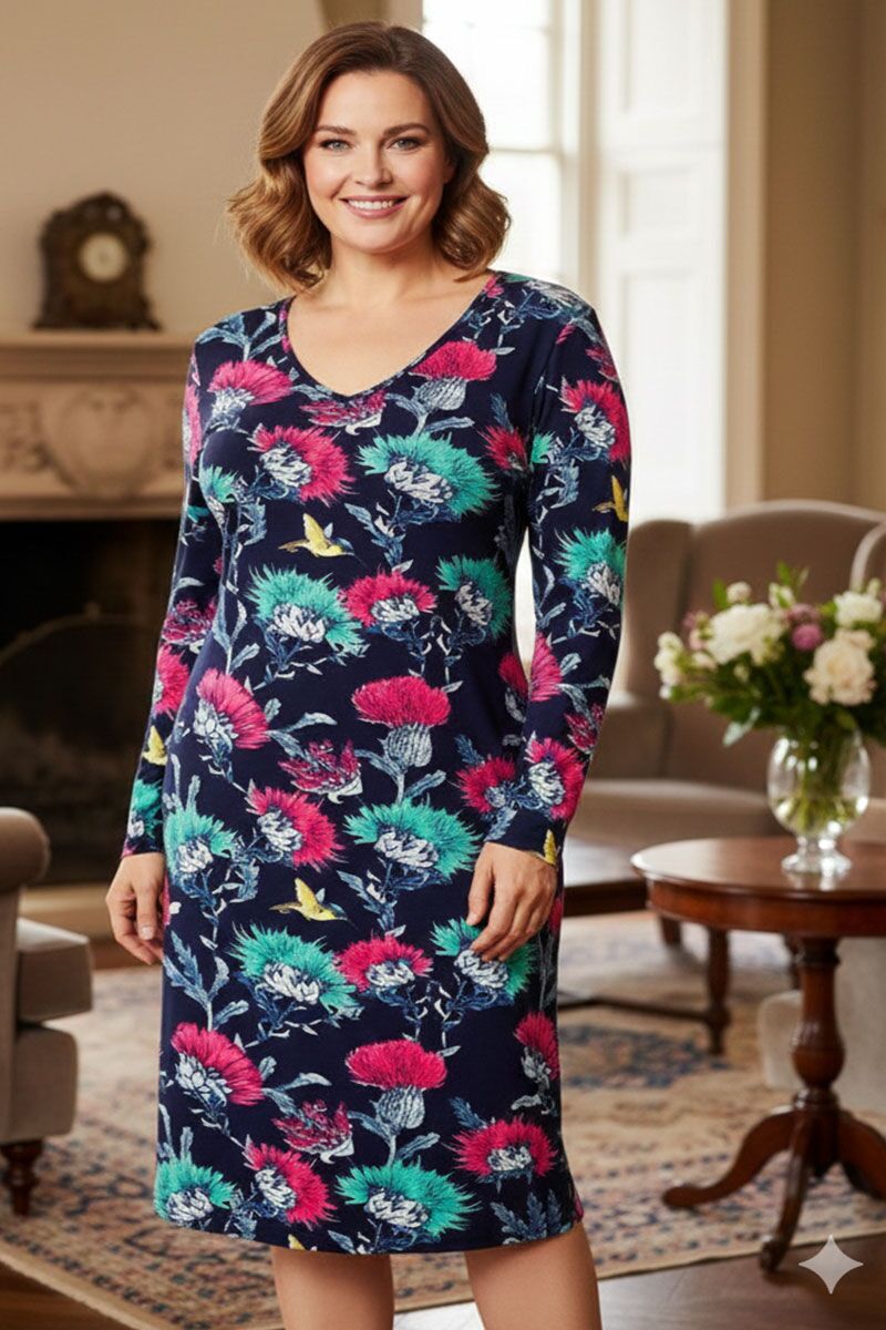 Tumši zila vasaras kleita ar puķēm, lielie izmēri i-veikalā jandase.lv