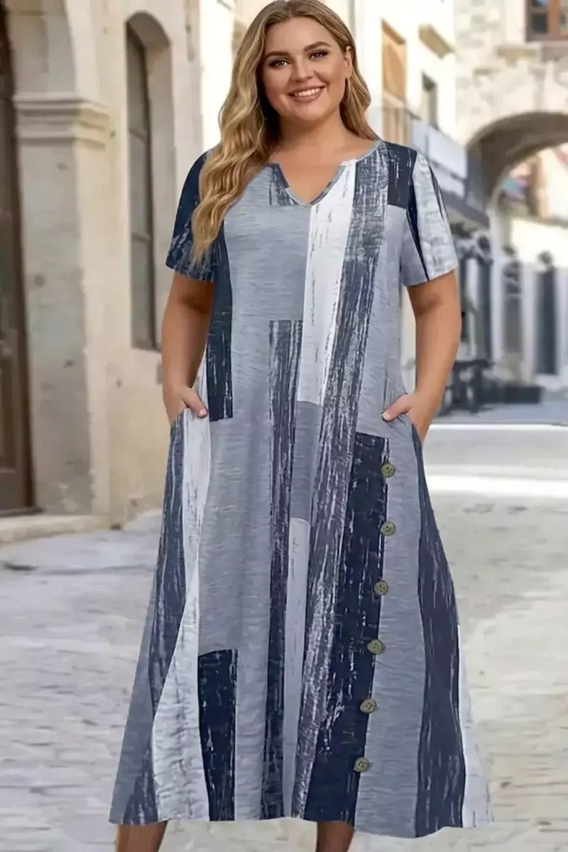 Lielo izmēru vasaras kleita zilganos toņos, lielie izmēri i-veikalā jandase.lv