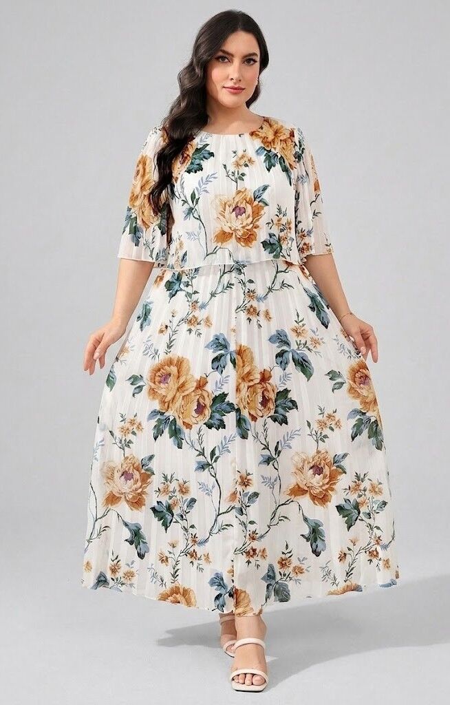 Balta kleita ar ziedu motīvu, lielie izmēri i-veikalā jandase.lv