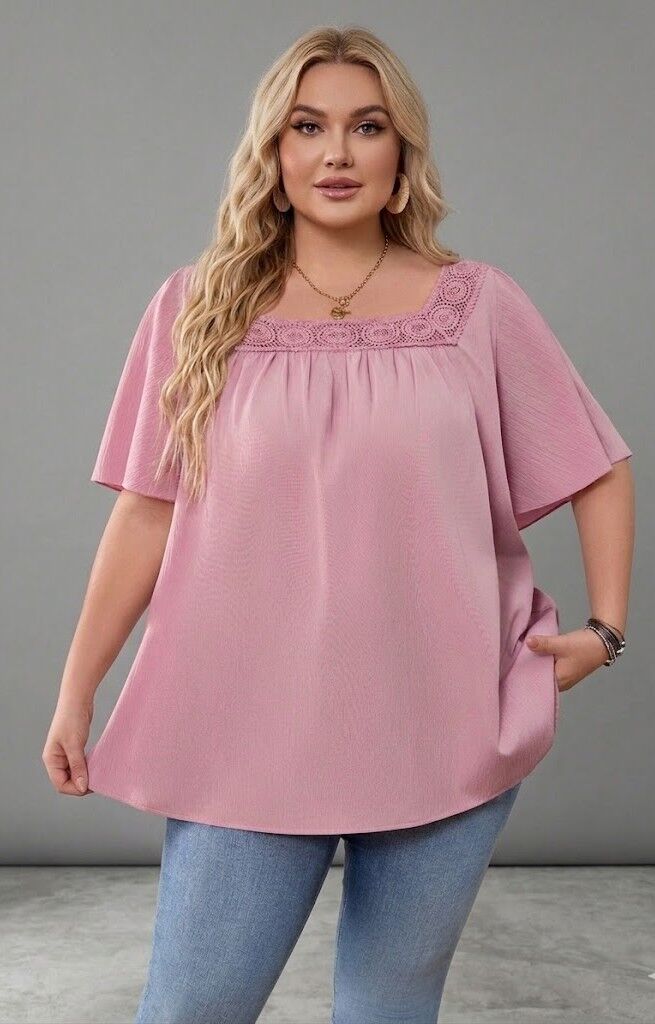 Rozā tunika ar apdari, lielie izmēri i-veikalā jandase.lv