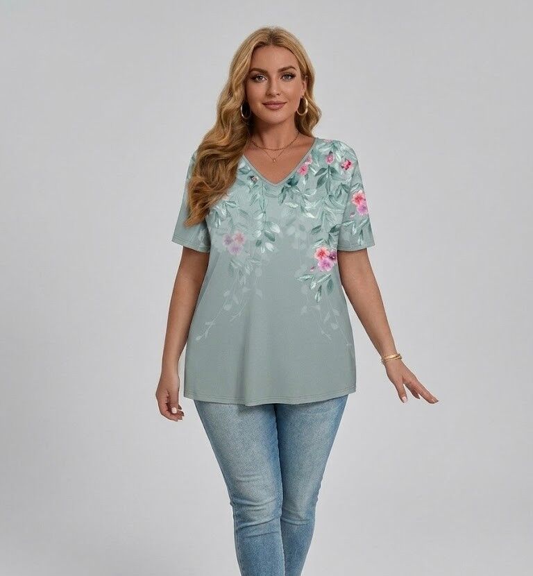 Tunika ar ziedu apdruku, lielie izmēri i-veikalā jandase.lv