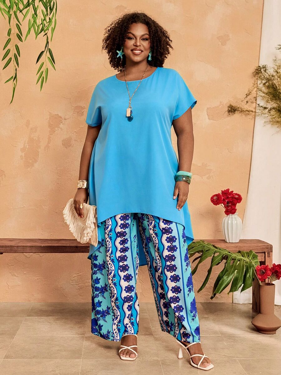 Vasarīgs bikškostīms zilos toņos, lielie izmēri i-veikalā jandase.lv