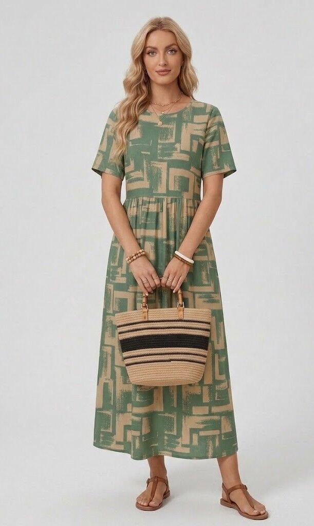 Vasaras kleita zaļos toņos, lielie izmēri i-veikalā jandase.lv