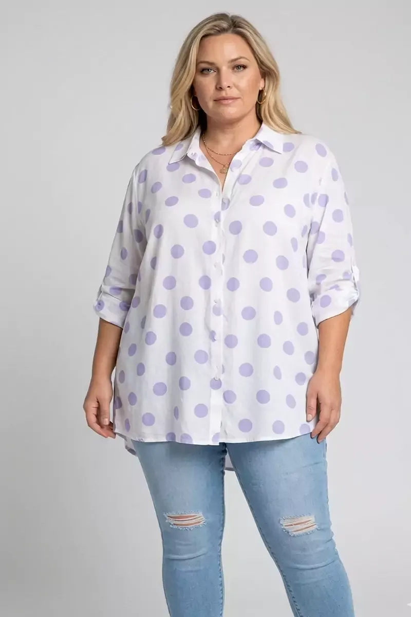 Sieviešu kokvilnas blūze ar aplīšiem, lielie izmēri i-veikalā jandase.lv