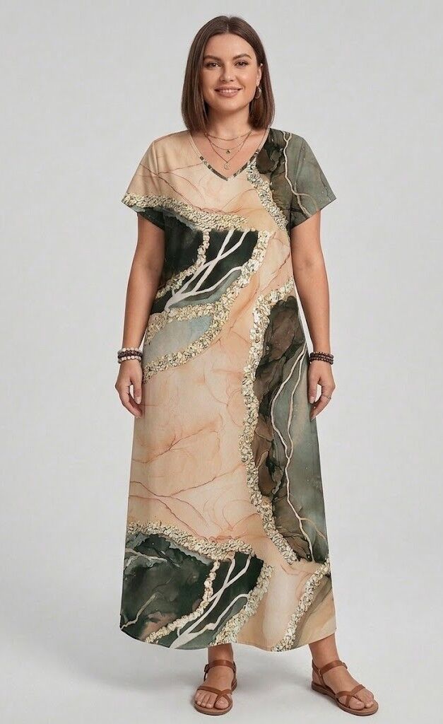 Vasaras kleita ar mistrotu rakstu, lielie izmēri i-veikalā jandase.lv