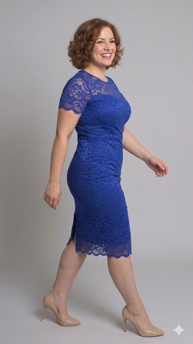 Koši zila mežģīņu kleita svētkiem, lielie izmēri i-veikalā jandase.lv