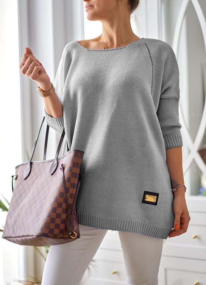 Pelēks sieviešu džemperis, lielie izmēri i-veikalā jandase.lv