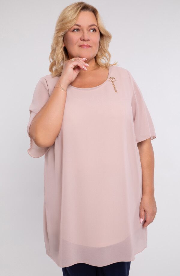 Šifona pūderkrāsas tunika ar oderi, lielie izmēri i-veikalā jandase.lv